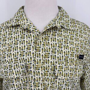 Joe Marlin Mens Large Short-Sleeve Button-Up Shirt Marlin Fish Print Yellow Blue